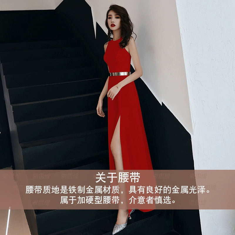 White evening dress skirt women  new banquet temperament simple and generous birthday party host can usually wear