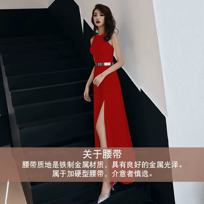 White evening dress skirt women  new banquet temperament simple and generous birthday party host can usually wear