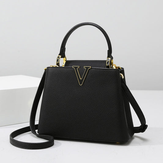 2025 Women's handbag casual versatile V-word handbag women's high-end light luxury messenger bag commuter bag can be one shoulder