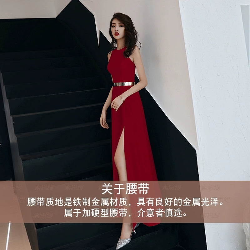 White evening dress skirt women  new banquet temperament simple and generous birthday party host can usually wear