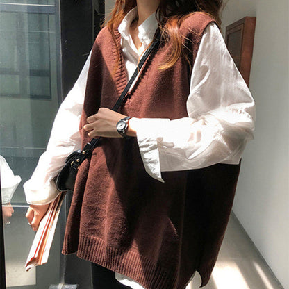 maoxiangshop-shop fall outfits women Spring New Korean Style All-Match Vest Vest Lazy Style Sweater Female Student Loose Sleeveless Sweater