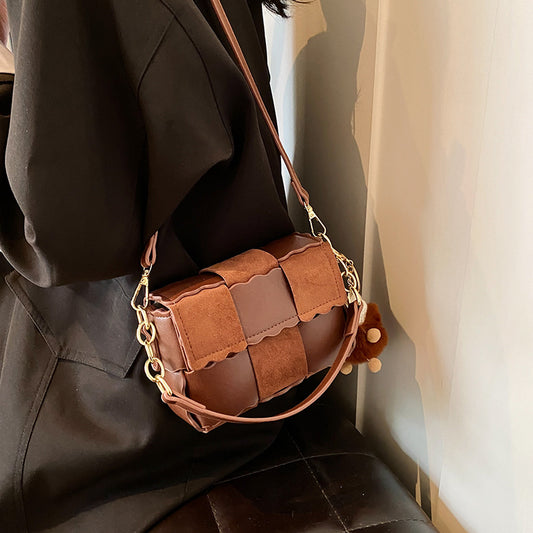 2025 Shoulder bag trendy fashion splicing women's small square bag Internet celebrity simple versatile messenger bag niche high sense bag women