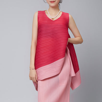 2025 women's clothing top summer design sense niche loose irregular contrasting color temperament fashionable versatile sleeveless T-shirt