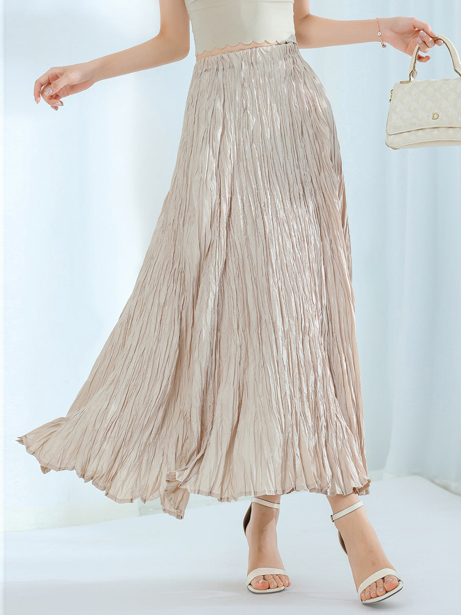 Design skirt women's high waist and thin big swing skirt autumn new fashion long pleated skirt high feeling skirt