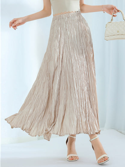Design skirt women's high waist and thin big swing skirt autumn new fashion long pleated skirt high feeling skirt