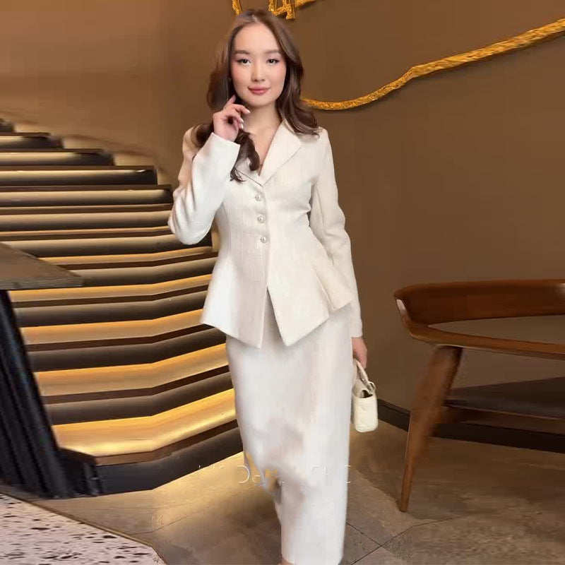 maoxiangshop 2000s fashion 2024 Autumn New Women's Lapel Waist Suit Elegant Skirt Two-Piece Suit