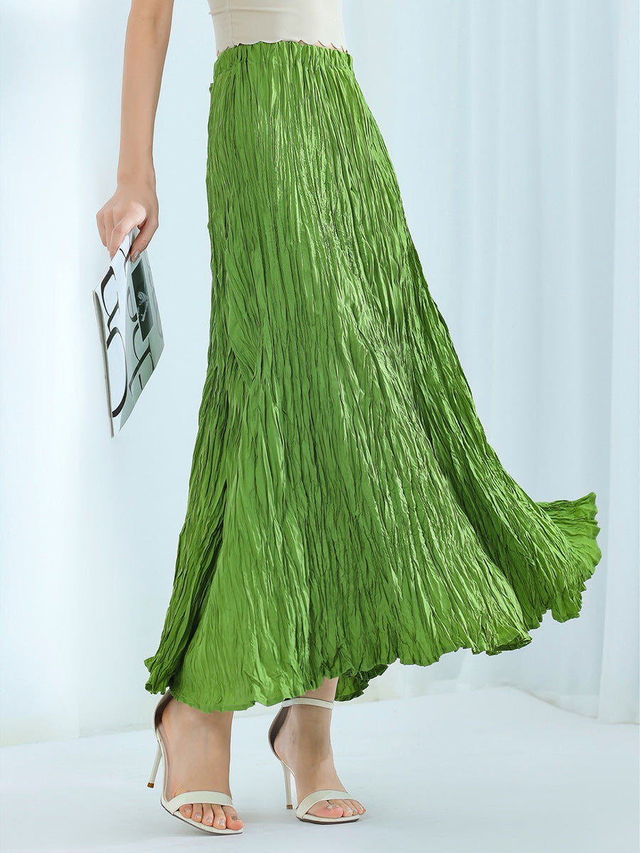Design skirt women's high waist and thin big swing skirt autumn new fashion long pleated skirt high feeling skirt