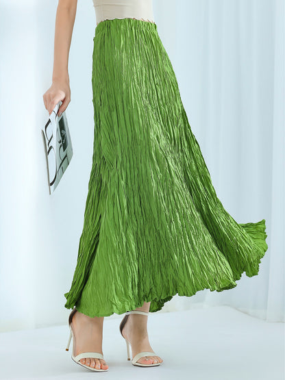 Design skirt women's high waist and thin big swing skirt autumn new fashion long pleated skirt high feeling skirt