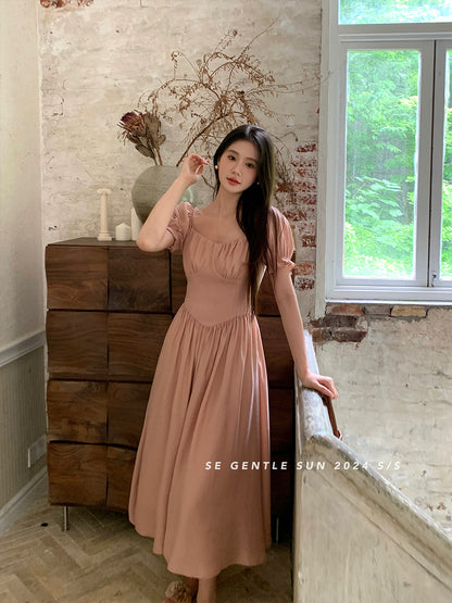 2025 popular summer new Korean retro high waist suspender dress solid color pure desire skirt BS88042
