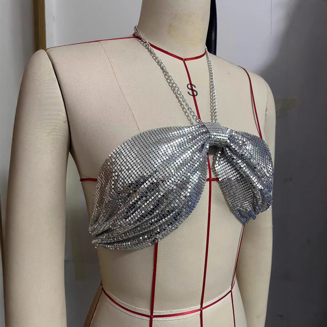 2025 Q4992Y  New new rhinestone inlaid diamond cloth metal chain sexy neck top chest vest real shot