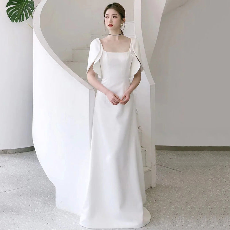 2025 satin light wedding dress small Hepburn style out light yarn engagement certificate registration studio dress spring