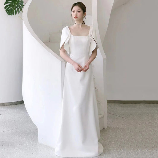 2025 satin light wedding dress small Hepburn style out light yarn engagement certificate registration studio dress spring