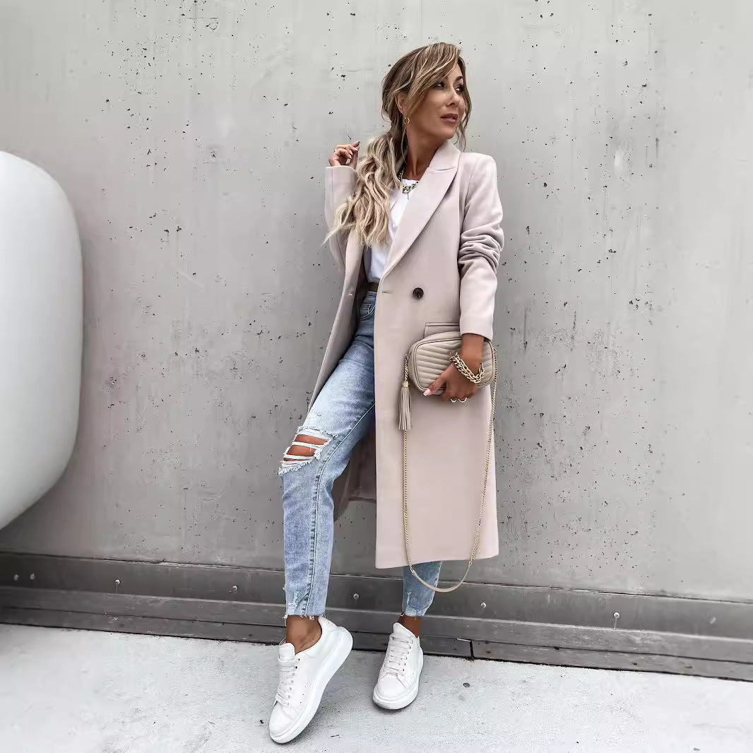 maoxiangshop 2000s fashion Autumn and Winter Long Suit Collar Woolen Coat for Women