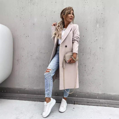 maoxiangshop 2000s fashion Autumn and Winter Long Suit Collar Woolen Coat for Women