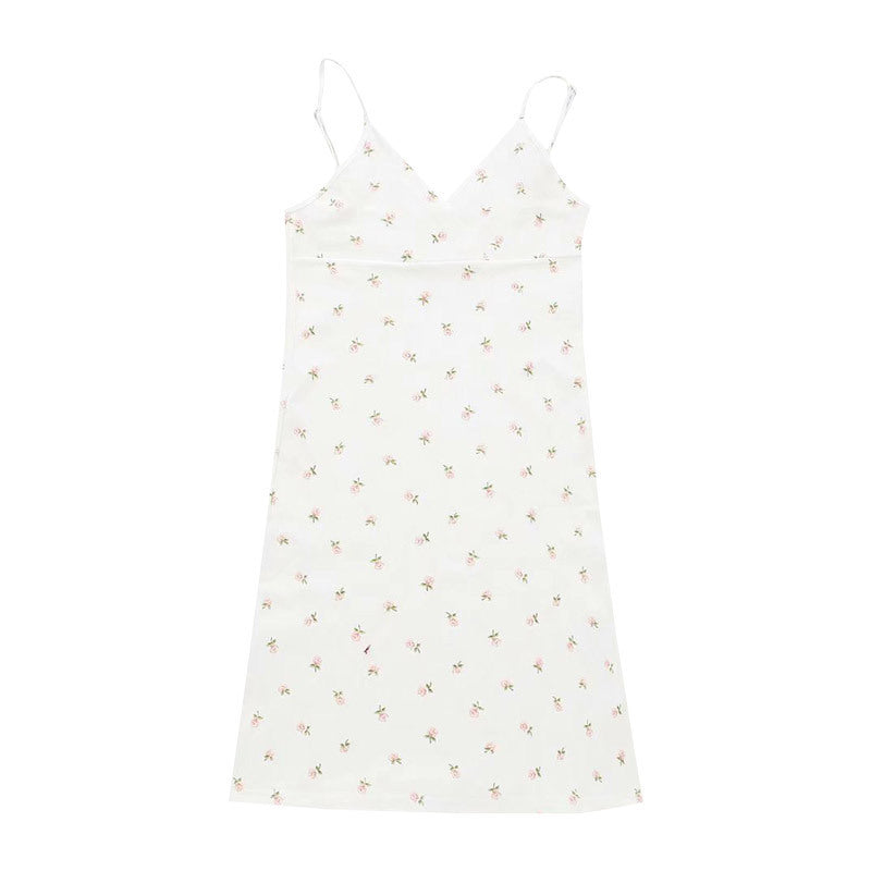 pure desire retro printed v-neck suspender dress female summer new floral suspender dress women's clothing foreign trade