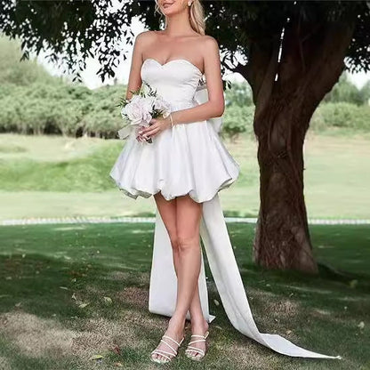 maoxiangshop pop culture dress to impress Tube Top Light Wedding Dress 2024 Autumn New Bridal White Simple Temperament Outdoor Yarn Banquet Short Evening Dress
