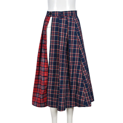 maoxiangshop 2000s fashion Autumn New Stitching Contrast Color Plaid Personality Skirt Women's Clothing