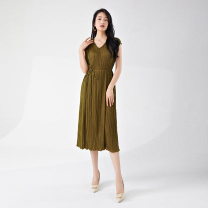 Women's clothing summer high-end wear loose large size lace-up and thin v-neck sleeveless a-word medium and long dress