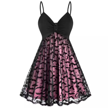 maoxiangshop alien invasion dress to impress Women plus Size Gothic Dress Sexy Neon Bat Leash Dress Halloween Party Dress
