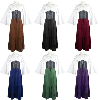 maoxiangshop group halloween costumes New Party Bell Sleeve Long Sleeve Dress Cos Women Renaissance Medieval Clothing