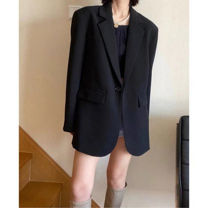 2000s fashion High-End Black Elegant Suit Jacket for Women Spring and Autumn New Small Casual Loose Korean Style Suit