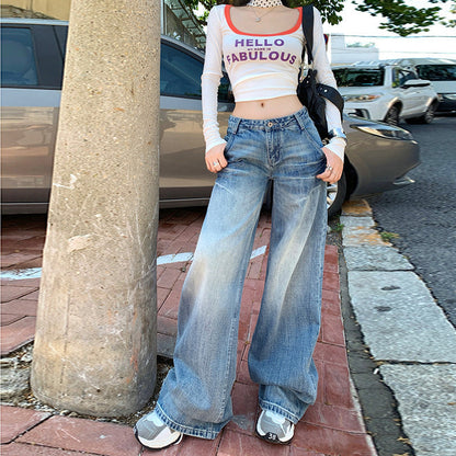 maoxiangshop outfit inspo Early Autumn New Draping Wide-Leg Jeans Women's Low Waist Loose Slimming Trendy Casual All-Match Mopping Pants