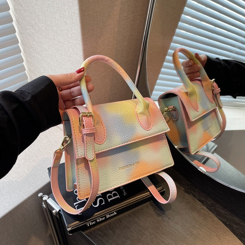 MAOXIANGSHOP 2025 Bag Women's Spring and Summer  New Portable Small Square Bag Simple Texture Lychee Pattern Shoulder New Lipstick Bag