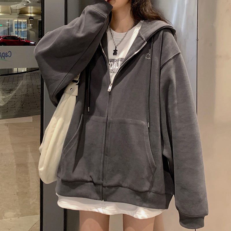 maoxiangshop College Outfits Japanese Sweet Sweater Women's Spring and Autumn 2024 New Loose Chic Lazy Casual Sports Zipper Top Coat