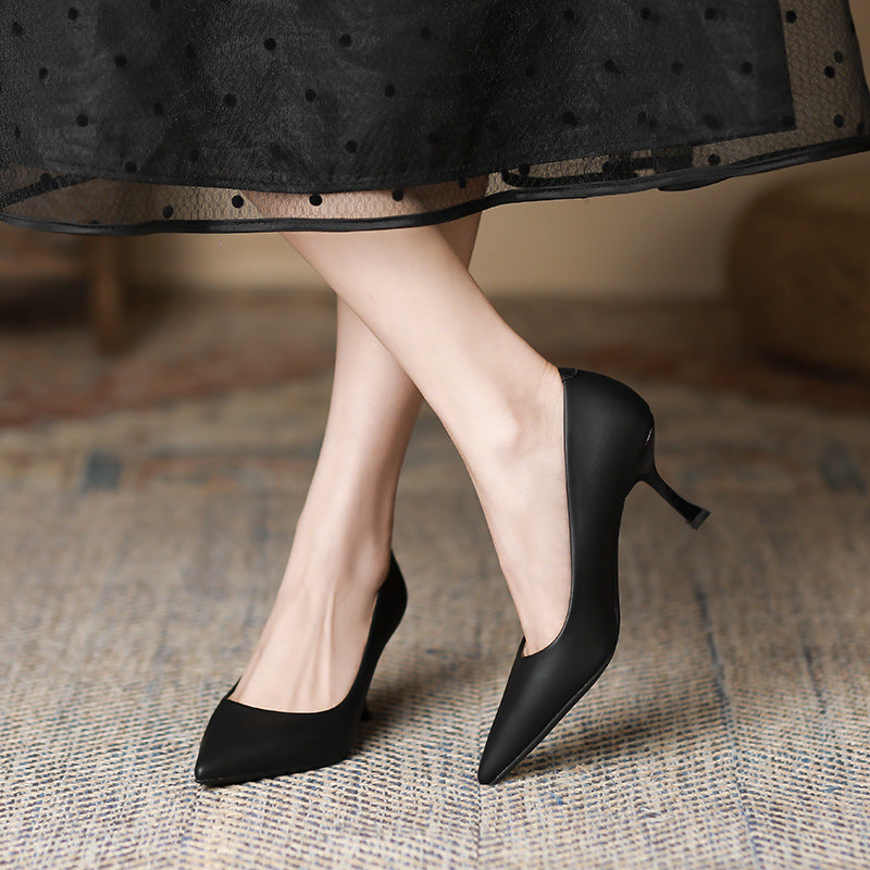 2025 7955-8 Fashion and simple solid color single shoes women's light mouth pointed head stiletto high heels women's temperament  women's shoes