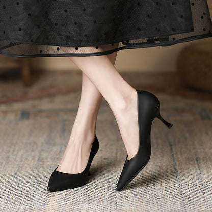 2025 7955-8 Fashion and simple solid color single shoes women's light mouth pointed head stiletto high heels women's temperament  women's shoes