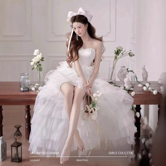 2025Studio new photo clothing theme  small fresh romantic oil painting style white tube top long floor skirt