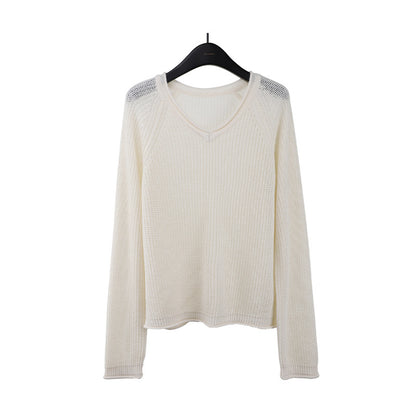 2025 [4 colors optional] Wool V-neck hollow knitted sweater 2025 early spring new Korean version simple lazy sweater M17