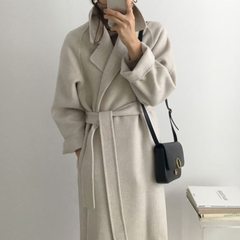 3e53ac 2000s fashion Korean Style Chic Autumn and Winter Clothing French Niche Lazy Woolen Coat Loose Temperament Mid-Length Woolen Coat for Women