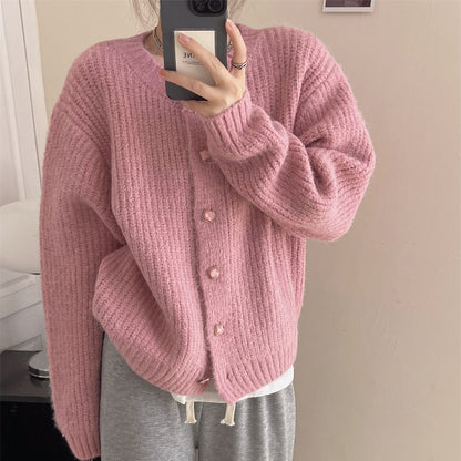 maoxiangshop-shop fall outfits 2024 Lazy Style Korean Style Loose Sweater Coat Autumn and Winter New Women's Clothing Solid Color Thickened Niche Knitted Cardigan