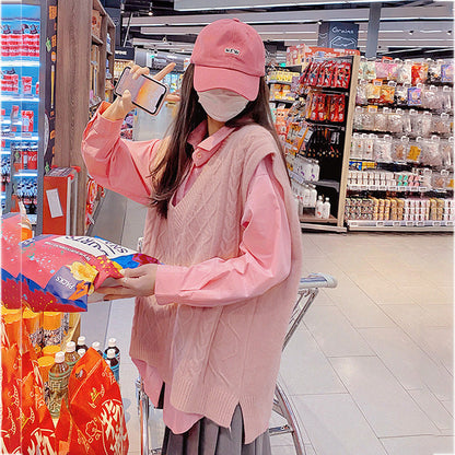 maoxiangshop 2000s fashion Autumn 2024 New Korean Style Loose All-Match Sweater Waistcoat Trendy Fashionable Outerwear Knitted Vest for Women
