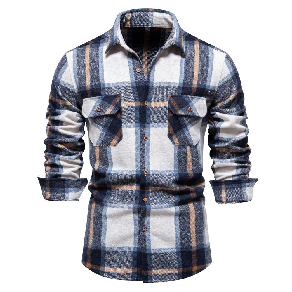 MAOXIANGSHOP 2025 autumn new light business men's Popularan size pocket professional shirt fashion plaid long-sleeved shirt men's top