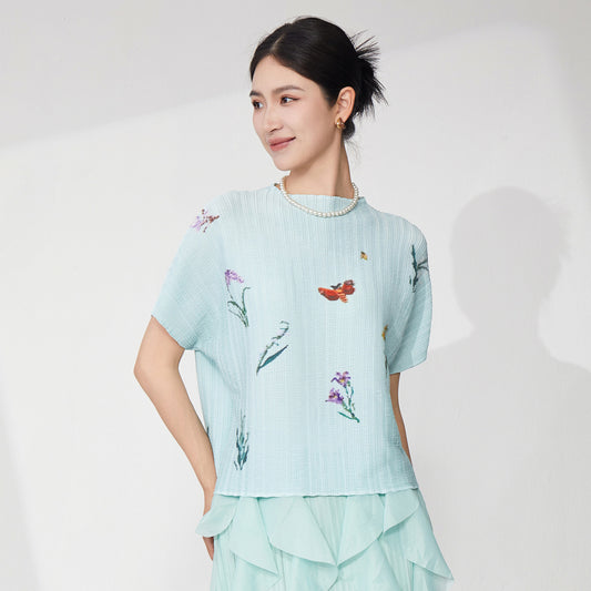 top women's summer high-end sense loose light luxury bat sleeves light breathable jumper versatile short-sleeved T-shirt