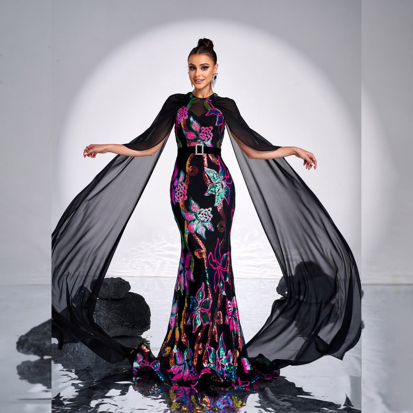 2025 women's clothing super long-sleeved crew neck sexy long sequined banquet fishtail evening dress bridesmaid dress dress