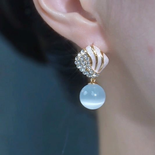 925 silver needle earrings fashion versatile light luxury zircon opal earrings niche high-end temperament stud earrings pendant