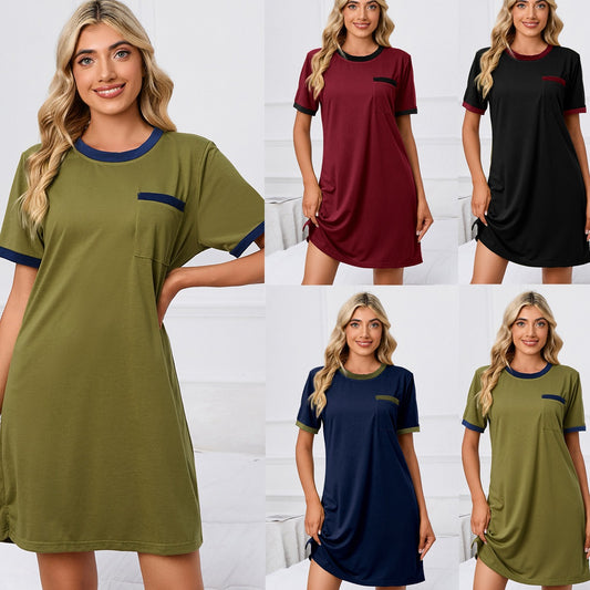 MAOXIANGSHOP 2025Real 2025 new products Popular trade  wish short sleeves solid color loose T-shirt round neck, pajamas dress large size