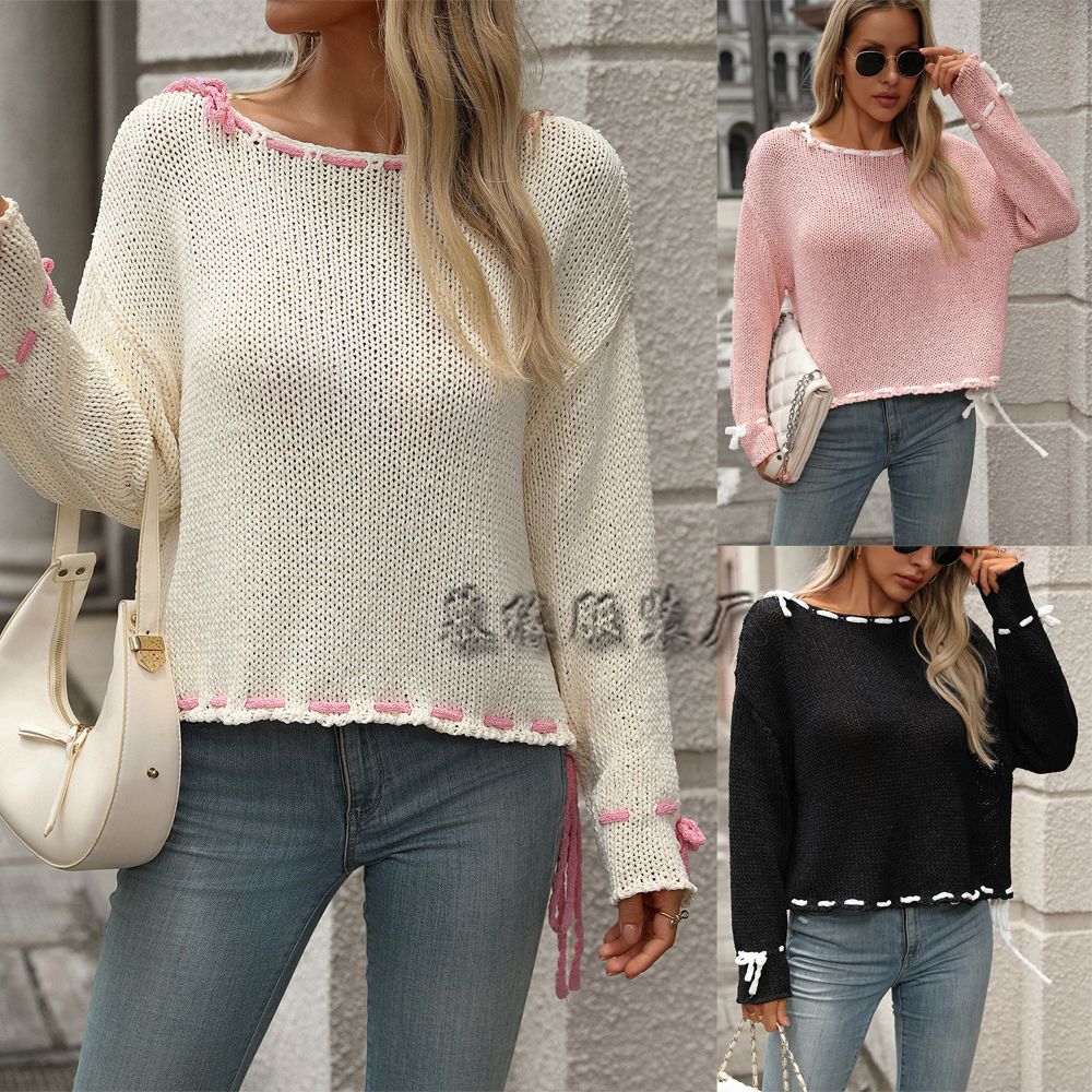 MAOXIANGSHOP New autumn and winter  new 2025  handmade rope solid color loose knitted sweater 2025 trade sweater women