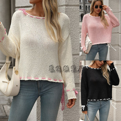 MAOXIANGSHOP New autumn and winter  new 2025  handmade rope solid color loose knitted sweater 2025 trade sweater women