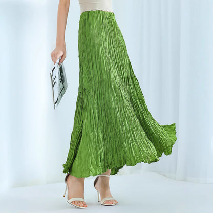 Design skirt women's high waist and thin big swing skirt autumn new fashion long pleated skirt high feeling skirt