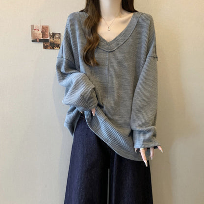 maoxiangshop grunge outfits Plus Size Pit V-neck Long-Sleeved Top for Women 2024 Autumn New Loose Slimming Fashionable Bottoming T-shirt