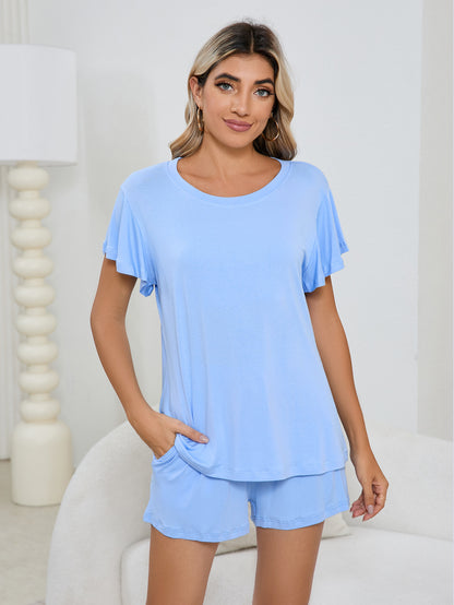 MAOXIANGSHOP 2025Real new product  wish Modal cotton round neck casual suit loungewear short sleeve wavy shorts pajamas