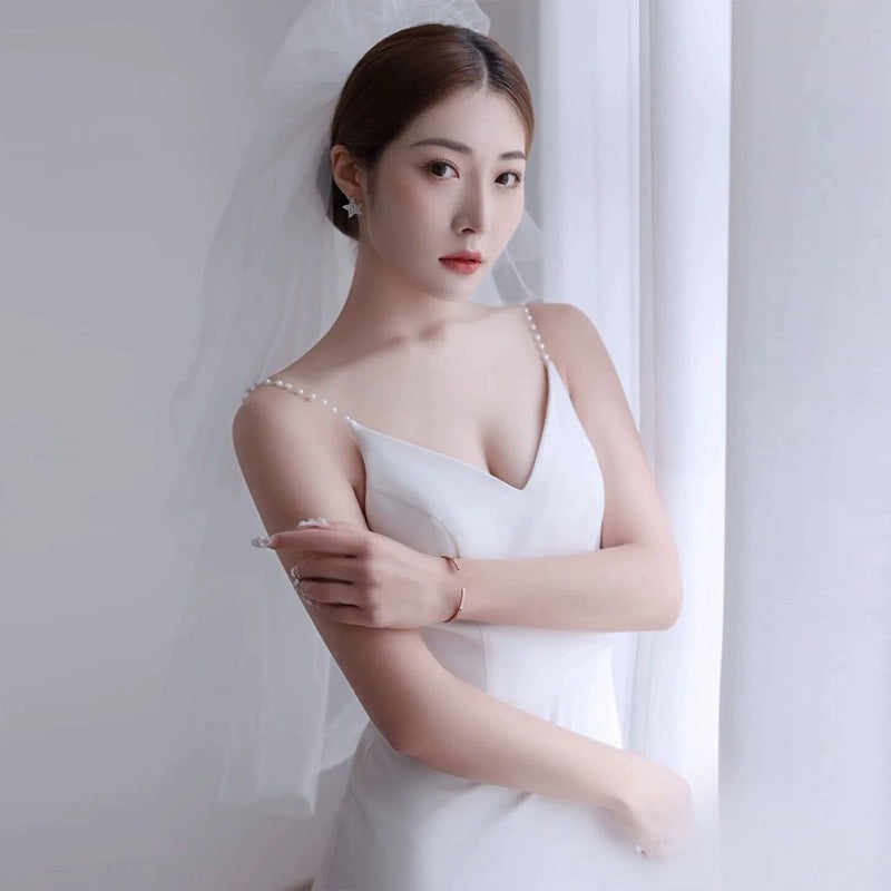 2025 suspender light wedding dress  bridal halter sexy atmosphere satin light yarn go out yarn super fairy light dress