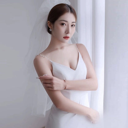 2025 suspender light wedding dress  bridal halter sexy atmosphere satin light yarn go out yarn super fairy light dress