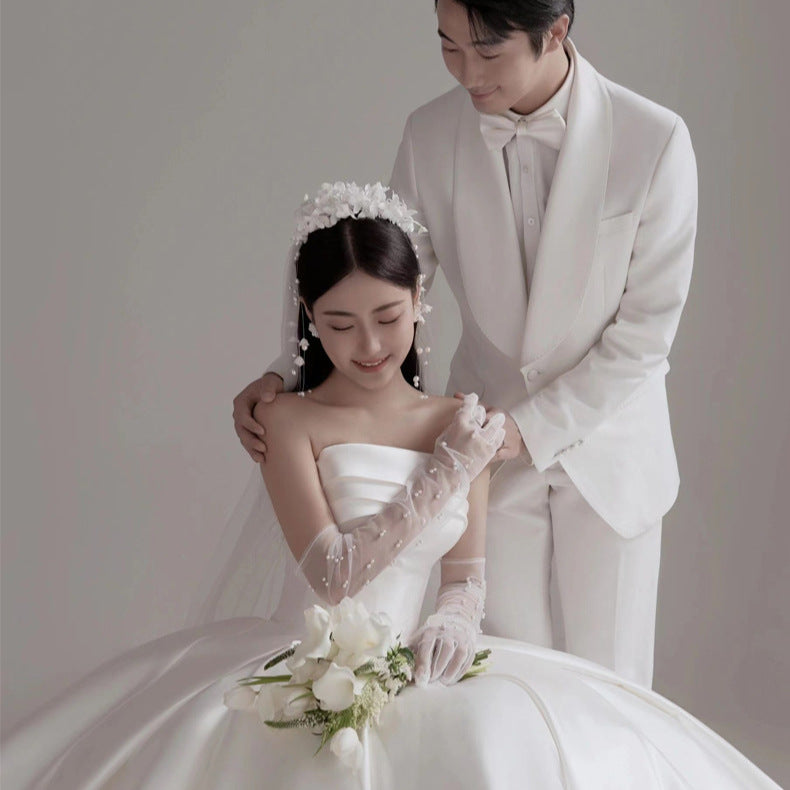 2025tube top light wedding dress bridal temperament simple satin trailing welcome out yarsen dress skirt small man