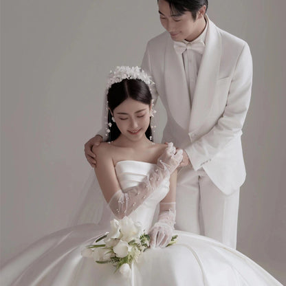 2025tube top light wedding dress bridal temperament simple satin trailing welcome out yarsen dress skirt small man