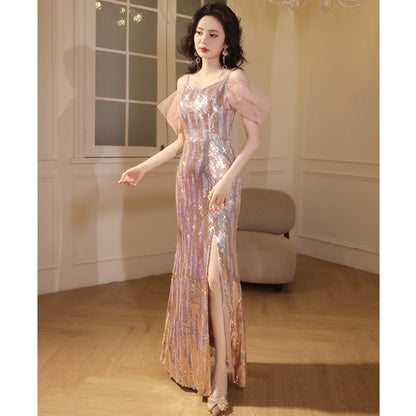 Evening dress high-end atmosphere high-grade women's  new light luxury niche socialite high-end sense shining fishtail skirt autumn